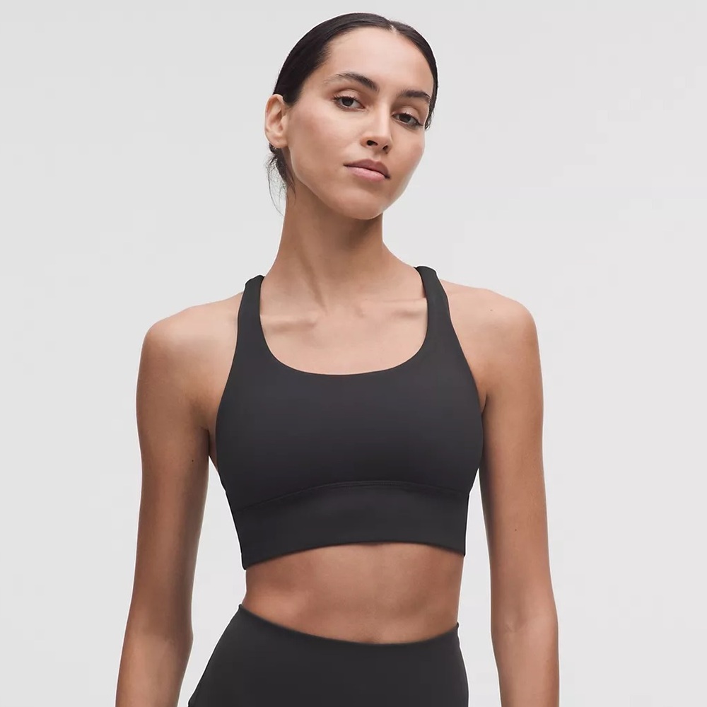 Lululemon Energy Longline Bra Medium Support Black Strappy Back Size 8
